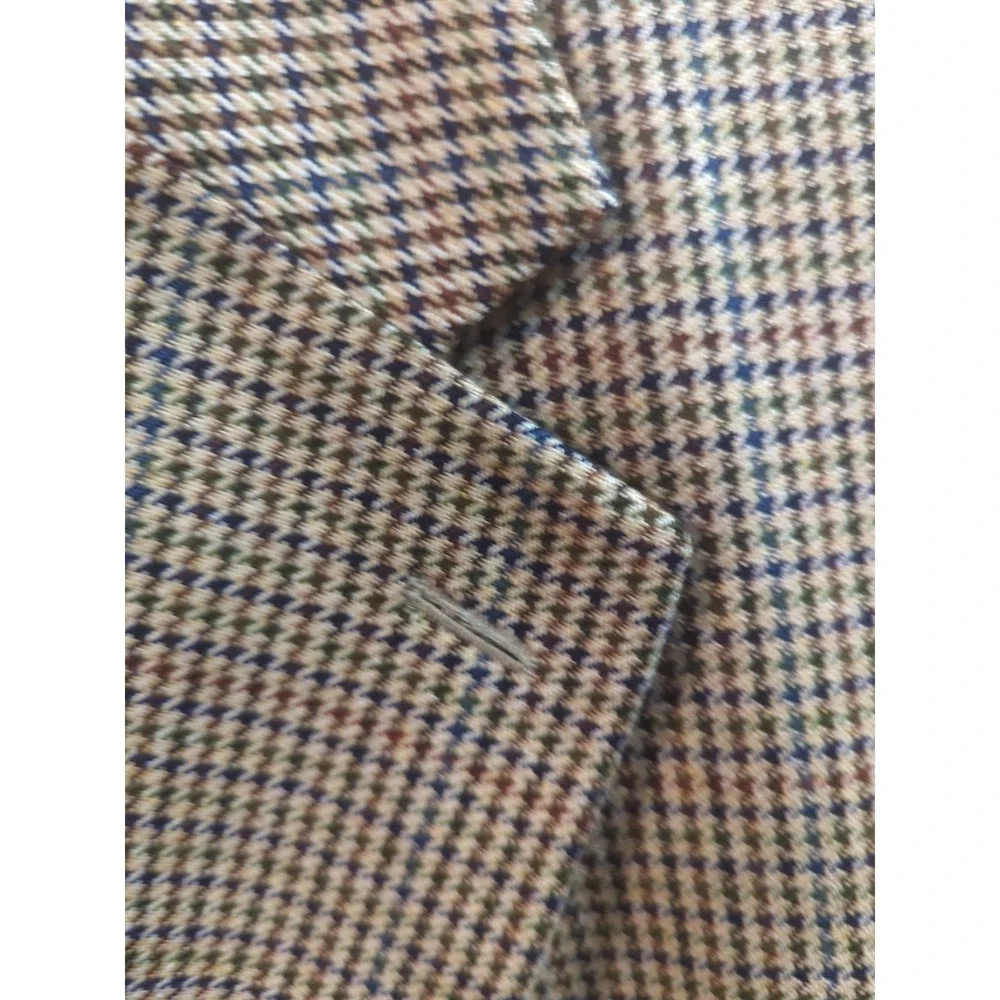 Lands End 46R Mens Silk Wool Plaid Blazer Sport Coat Jacket Gold Houndstooth